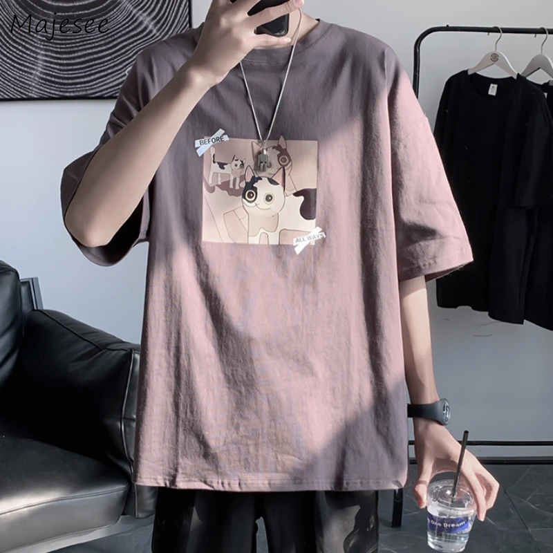 

T-shirts Men Kawaii Cartoon Printed Round Neck Casual Ulzzang Unisex Couples Tees Design New Simple Harajuku Loose Summer Chic
