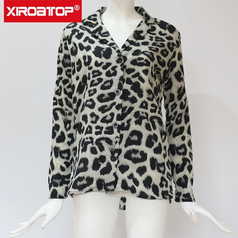 

Vintage Blouse Long Sleeve Leopard Print Blouse Turn Down Collar Office Shirt Tunic Casual Loose Tops Blusas Chiffon shirt