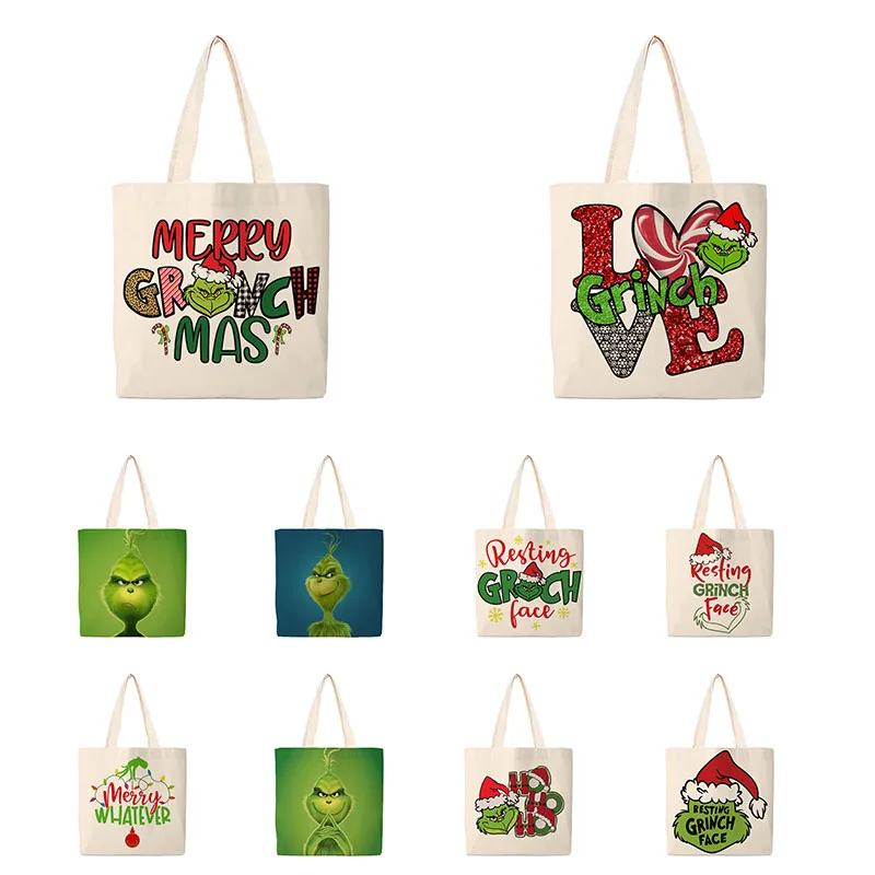 Women Handbag cartoon Christmas green hair strange Grinch Printed Tote Bag Eco Reusable Shoulder Shopping Bags For Groceries