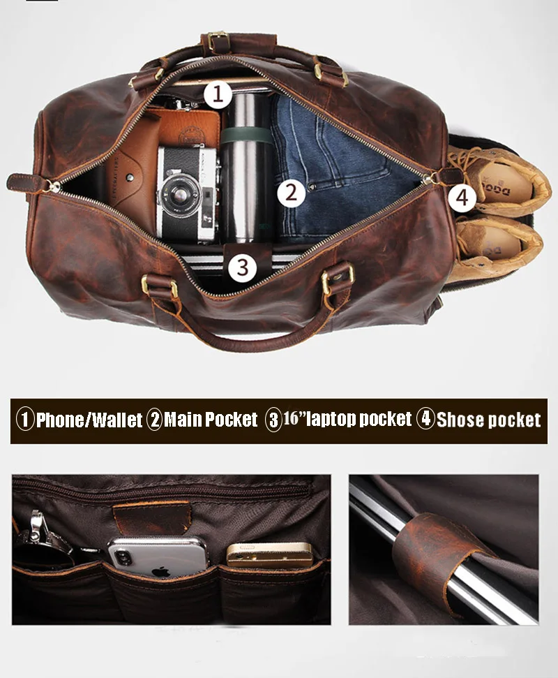 Большая вместительная мужская сумка для путешествий винтажная дорожная Crazy Horse