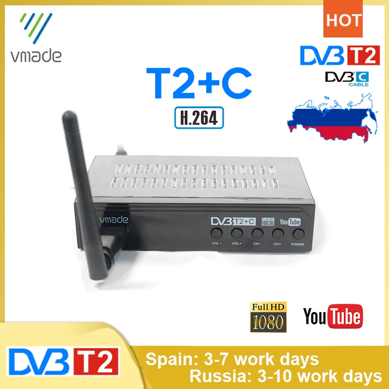 ТВ тюнер Vmade DVB T2 C Combo H.264 декодер спутниковый цифровой приемник Поддержка Youtube