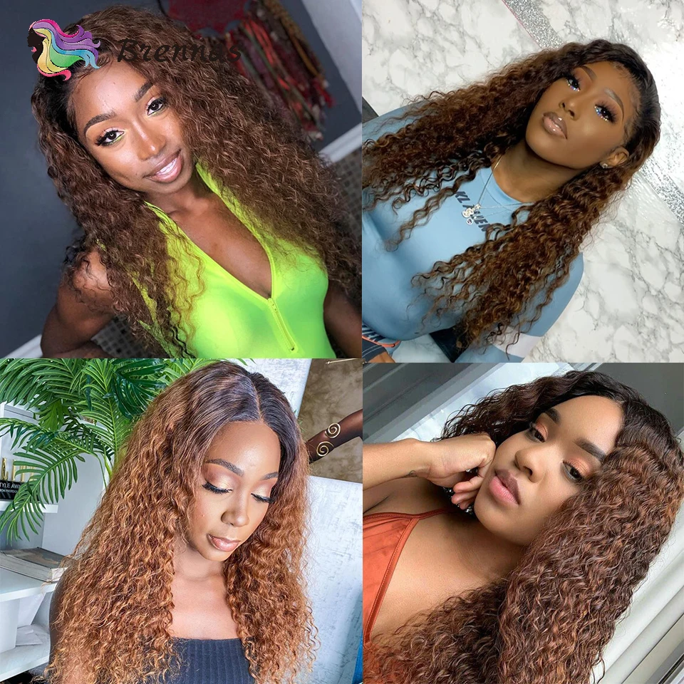 

Ombre Color 1b30 Curly Wig Human Hair 4x4 Lace Closure Wig 1b30 Brown Color 13X1 T Part Lace Wig Brazilian Remy Hair For Women