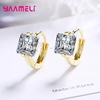 cute gold crystal hoop earrings for women girls wedding engagement 2021 trendy 925 sterling silver fashion jewelry wholesale