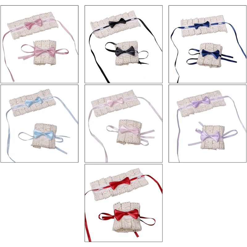 

Vintage Gothic Lolita Wrist Cuffs Sweet Ruffles Lace Ribbon Tie Bow Bracelet Wristband Anime Maid Cosplay Hand Sleeves