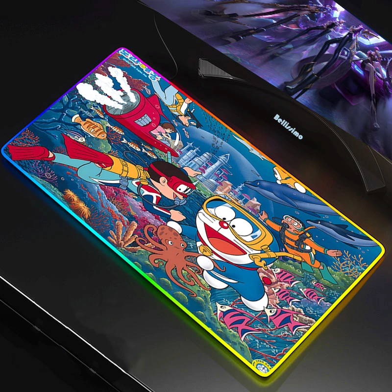 

Mouse Pad Doraemon LED RGB Big XXL Gamer Anti-slip Rubber Pad Play Mats Gaming for RGB Keyboard Laptop Computer PC desk padmouse