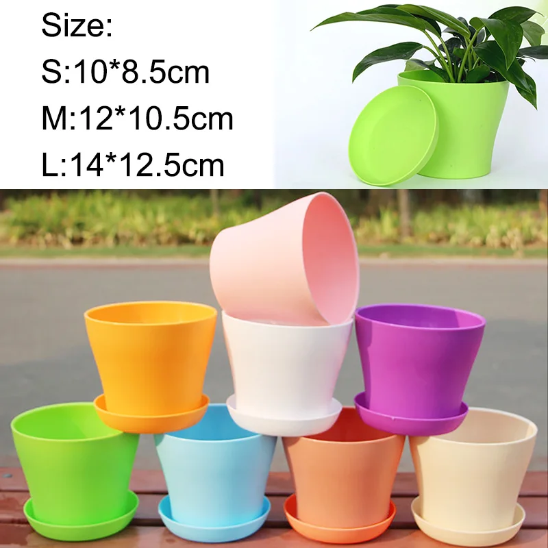 

1pc Colorful Durable Resin Plant Flower Pot Gloss Planter Home Garden Flower Pot Decoration with a Saucer Tray Drainage Holes