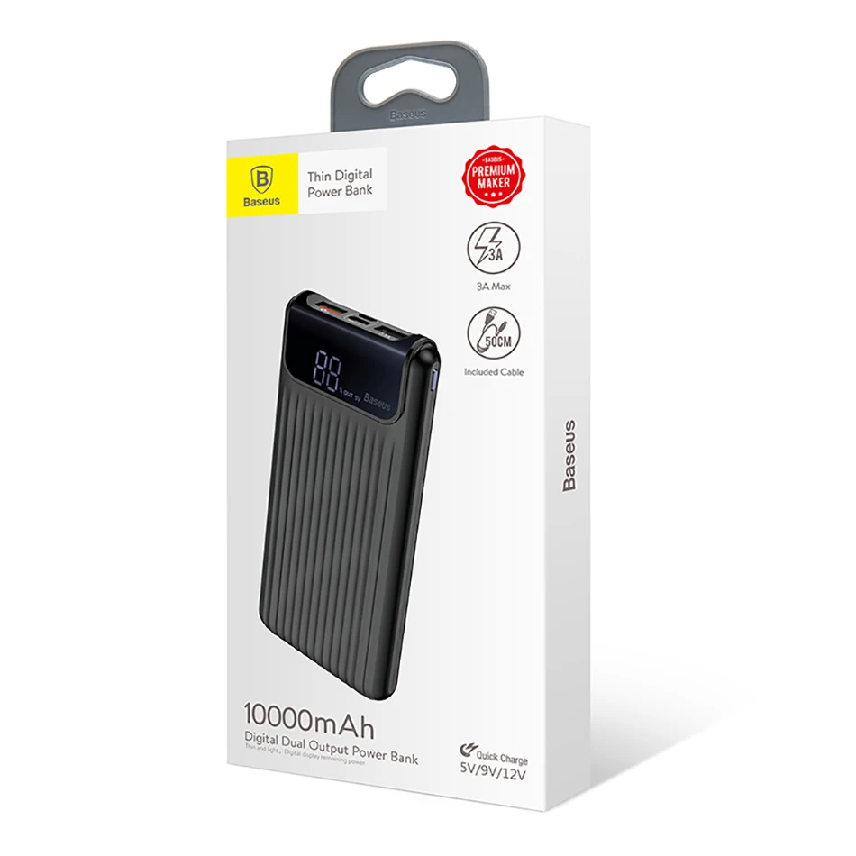 Baseus Quick Charge 3,0 10000 мАч Внешний аккумулятор lcd 10000 мАч QC3.0 Быстрый внешний аккумулятор портативное Внешнее зарядное устройство для Xiaomi Mi 9