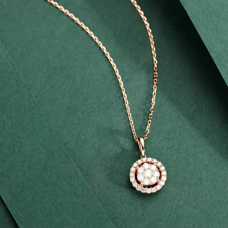 Настоящее бриллиантовое 18-каратное Золотое ожерелье для женщин с круглыми