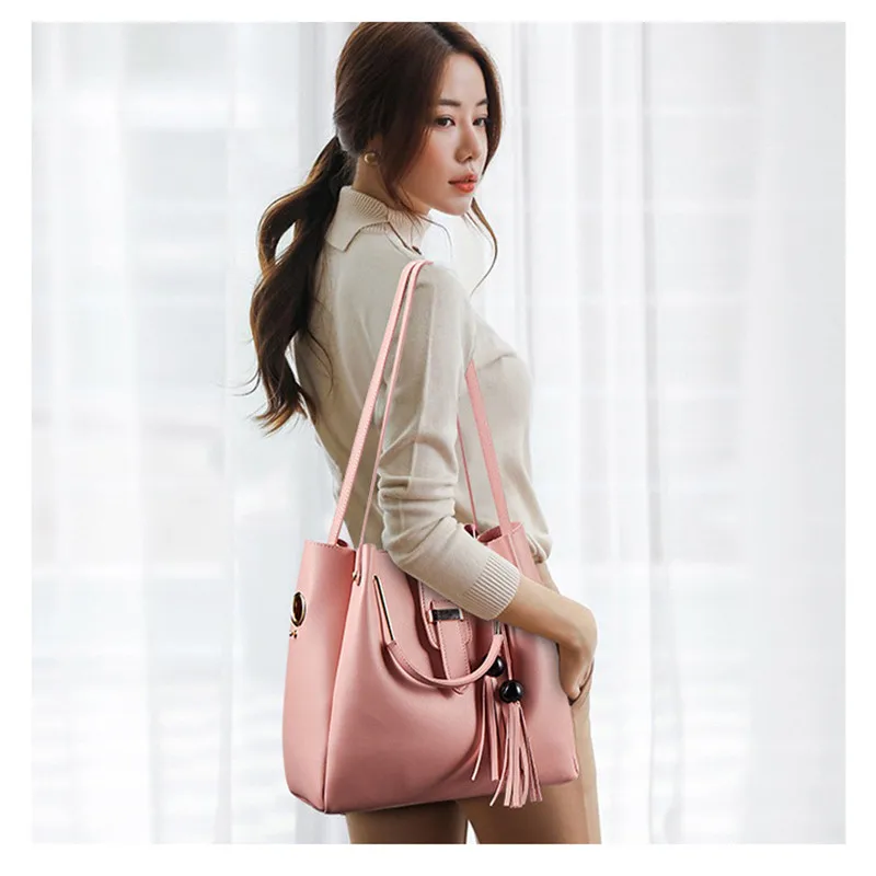 

3Pcs Sets Women Shoulder Bag PU Handbag Female Tassel Totes Purse Women Crossbody Purse Clutch Wallet Bolsa Feminina