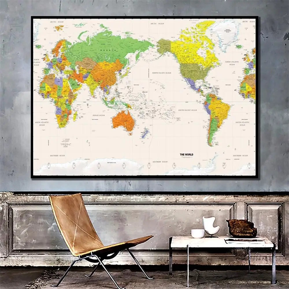 

A2 Size HD Printed The World Physical Map Fine Canvas Unframed Painting For Home Office Wall Decor