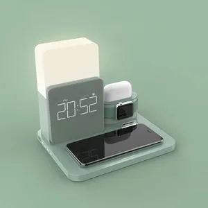 multi function qi wireless charger stand for apple watch airpods pro iphone 12 table lamp time alarm clock fast charger station free global shipping