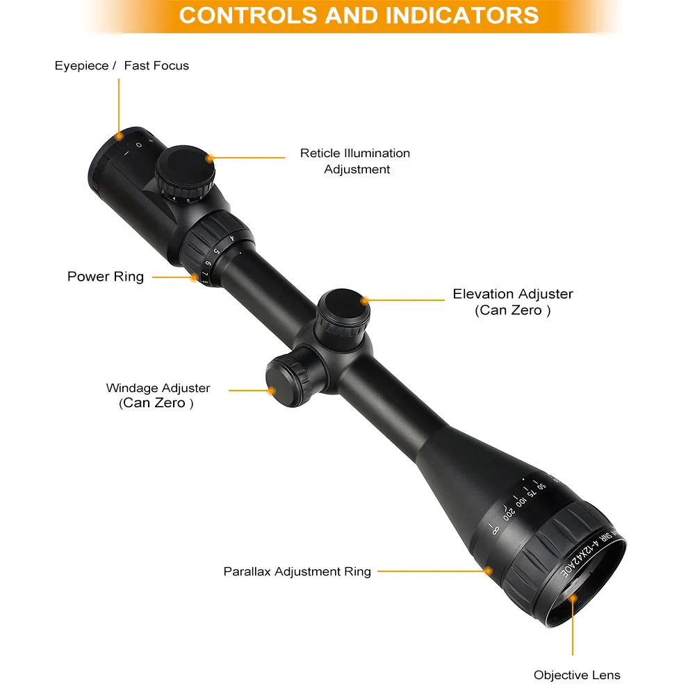 Охотничий прицел ohhunt SNR 4-12x42 AOE оптический с красной подсветкой и вытравленной