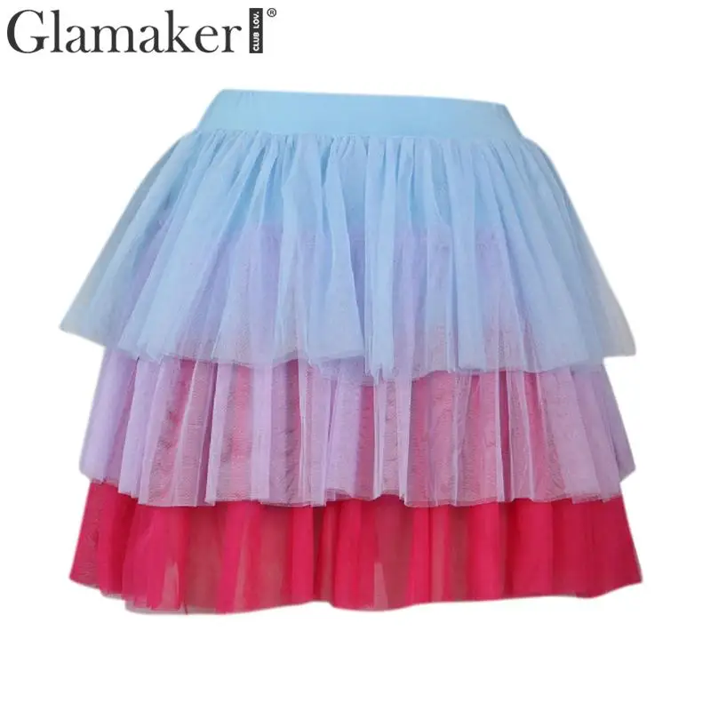 Glamaker Сексуальная сетчатая плиссированная юбка с высокой талией Женская Осенняя бальная юбка короткая юбка низ Женская плюс размер вечерние Клубное платье зима