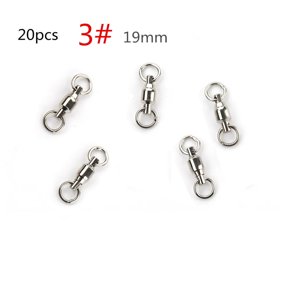 20pcs Size 3 JOSHNESE 10 шт/20 штук Размеры 0/1/2/4/6/7/8# Нержавеющая сталь рыболовный крючок шарикового поворотного подшипника с твердых серебряное кольцо разъем рыболовный крючок - Цвет: 20pcs Size 3