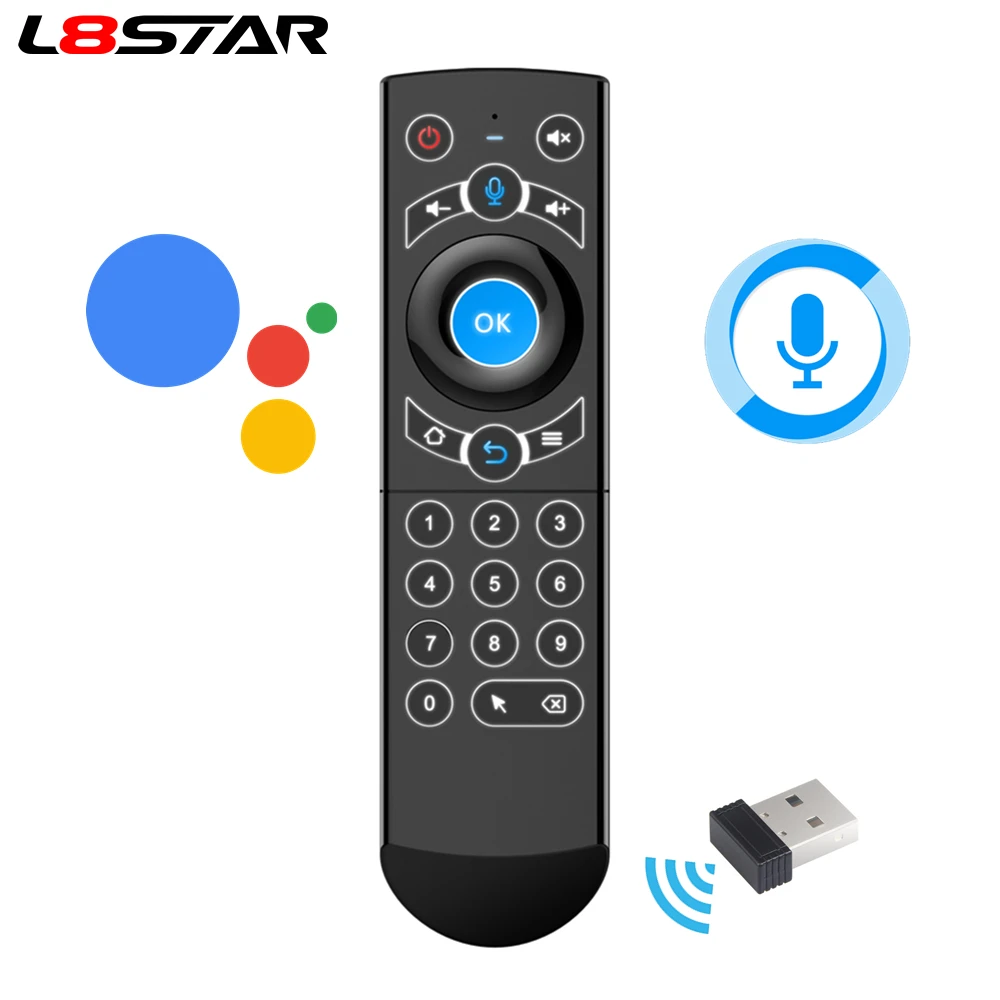 L8star Air Mouse подсветка гироскоп Google Assistant голосовой поиск микрофон 2 4G беспроводной