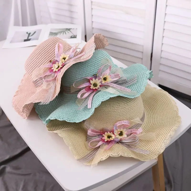 

2021New Fashion Women Flowers Straw Hat Lady Wide Large Brim Summer Sun Hat Outdoor Anti-UV Beach Hat Free Shipping