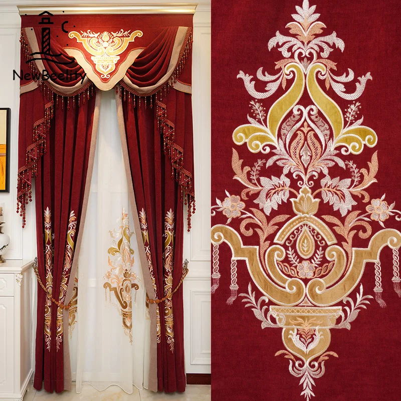 

Недорогие шенильные занавески для гостиной, затеняющие оконные шторы, Современные Простые большие красные занавески для свадебной столово...