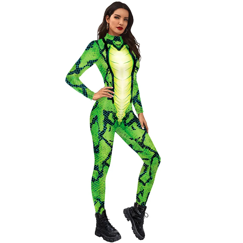 Female Adult Cosplay Costume Animal Series Digital Printed Snake Slim Fit Jumpsuit for Theme Party |