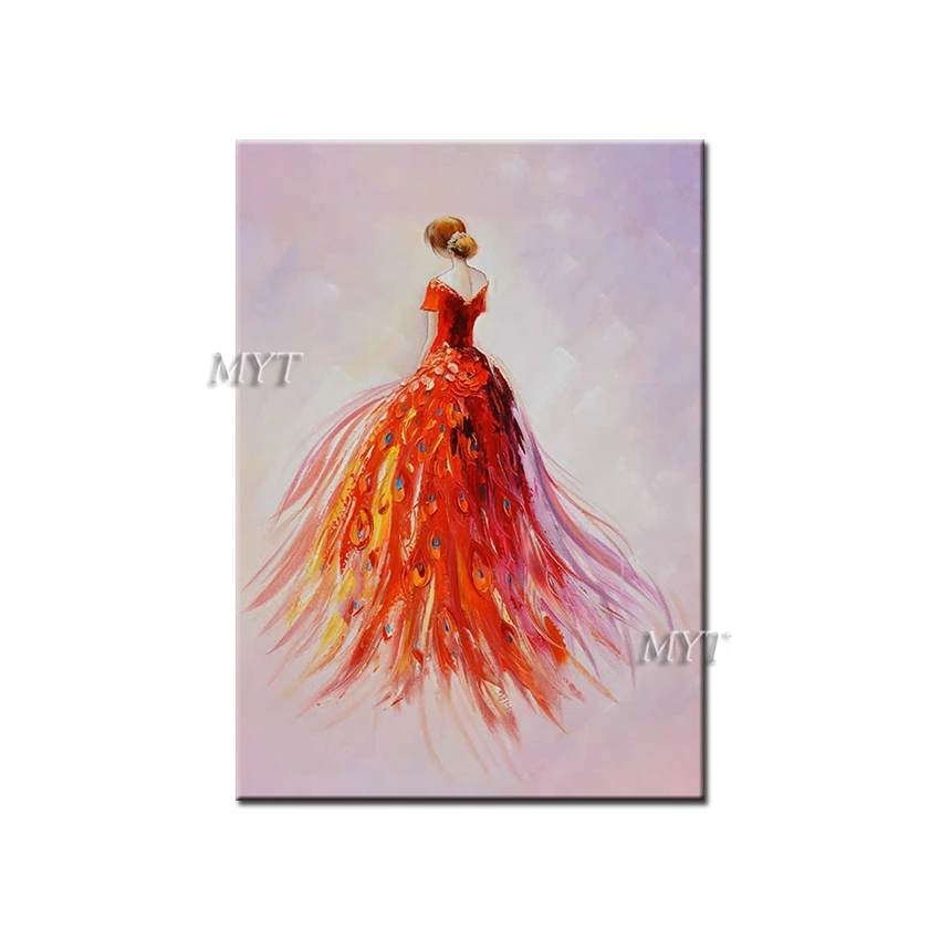 

Girl In Red Peacock Dance Dress Abstract Oil Painting Wall Art Home Decor Picture Modern On Canvas 100% Handpainted No Framed