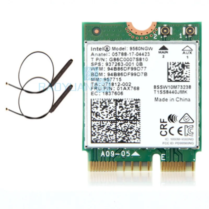 9560NGW And Cable Беспроводной AC 9560 для Intel 9560NGW 802.11ac NGFF ключ E 2,4G/5G 2x2 WiFi карта Bluetooth 5,0 FRU 01AX768 Бесплатный wifi декодер usb - Цвет: 9560NGW And Cable