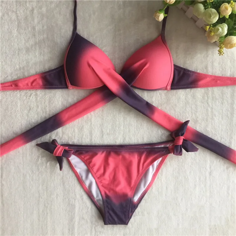 

Sexy Bikini Sets Brazilian Cross Strap Women Push Up Padded Swimsuit Beach Bathing Suits Summer Beach Halter Top Swimwear