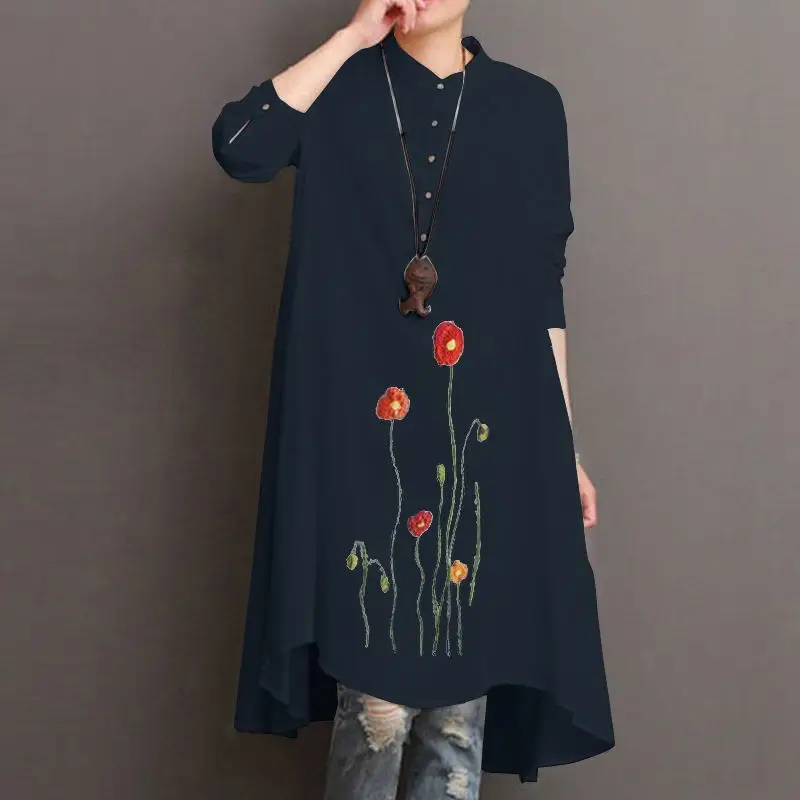 

Women's Printed Blouse ZANZEA 2021 Stylish Asymmetrical Long Tops Casual Floral Shirts Female Button Autumn Tunic Plus Size 5XL