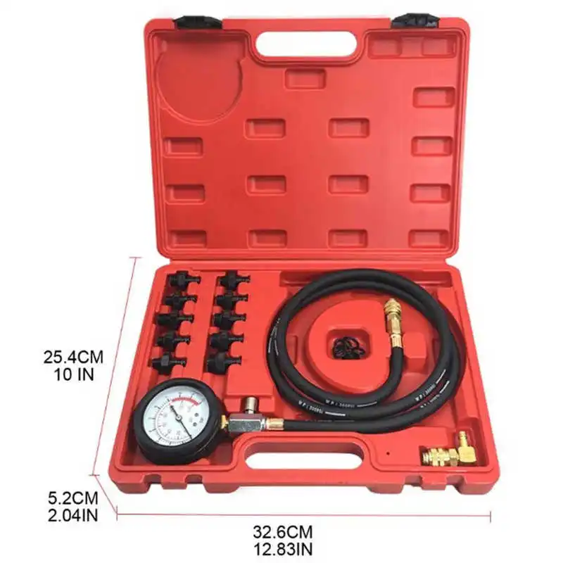 

Engine Oil Pressure Test Tool Kit Tester Gauge with Toolbox Low Oil Warning with 90 Degree Coupling Adapter Car Accessories