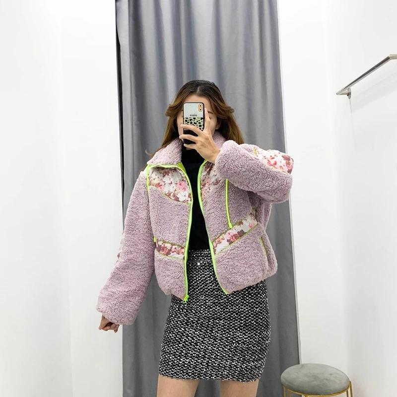 

Chu Sau beauty New Fashion Ins Blogger Style Winter Warm Short Cotton Suit Women Chic Floral Print Plush Thick Jacket Female