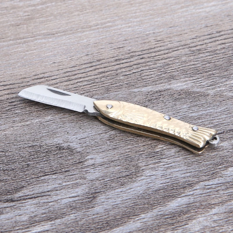 Fish-shape Keyring Pocket Keychain Tactical Small Folding Folder Knife Brass | Инструменты