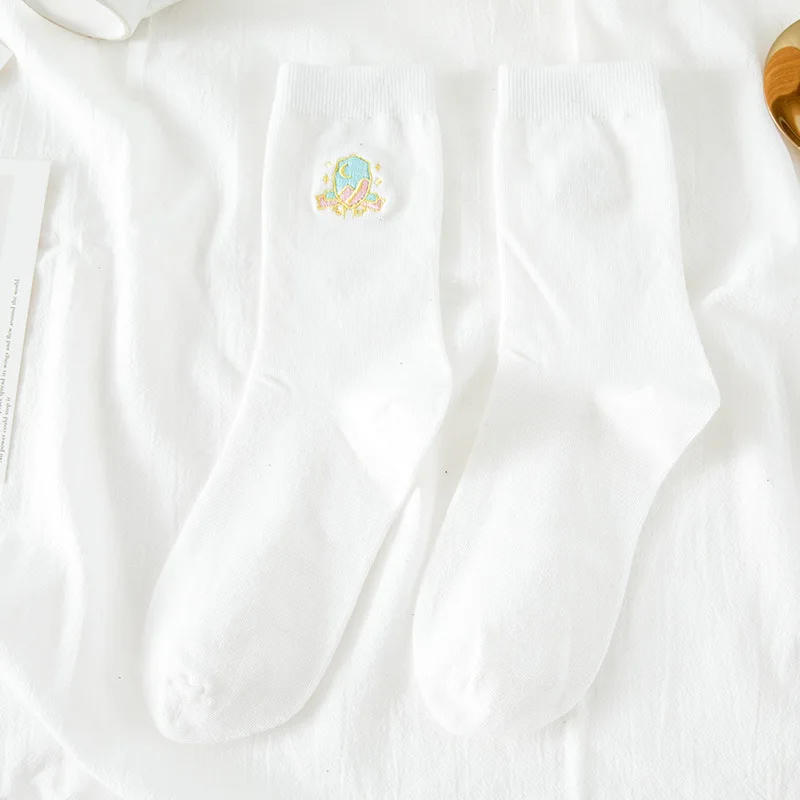 

Black White Jk Lolita Uniform School Girls Lolita Cosplay Accessories Socks Girls Cotton Knitting embroidery Sockken