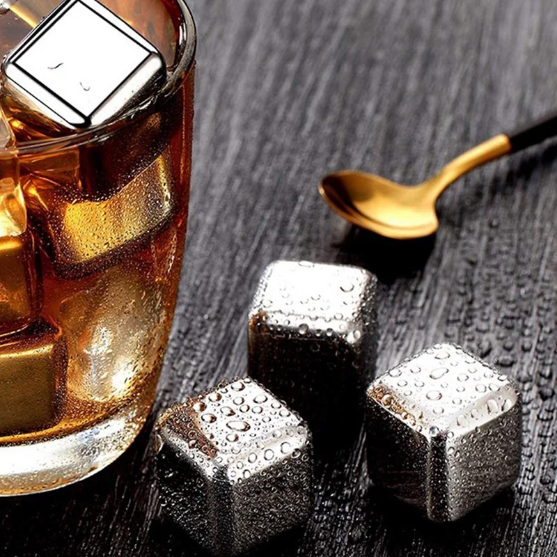 

Stainless Steel Reusable Ice Chilling Stones with Tongs & Freezer Storage Tray for Whiskey Wine