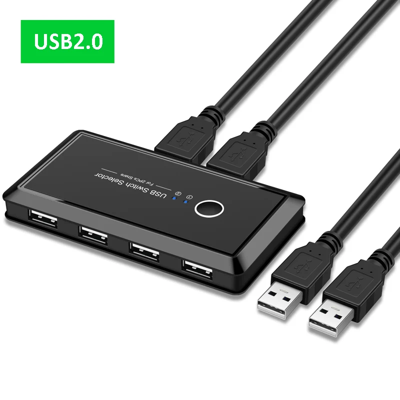 USB KVM переключатель коробка USB 3,0 2,0 переключатель 2 порта ПК обмен 4 устройства для клавиатуры мышь принтер монитор с 2 usb-кабелем - Цвет: USB2.0
