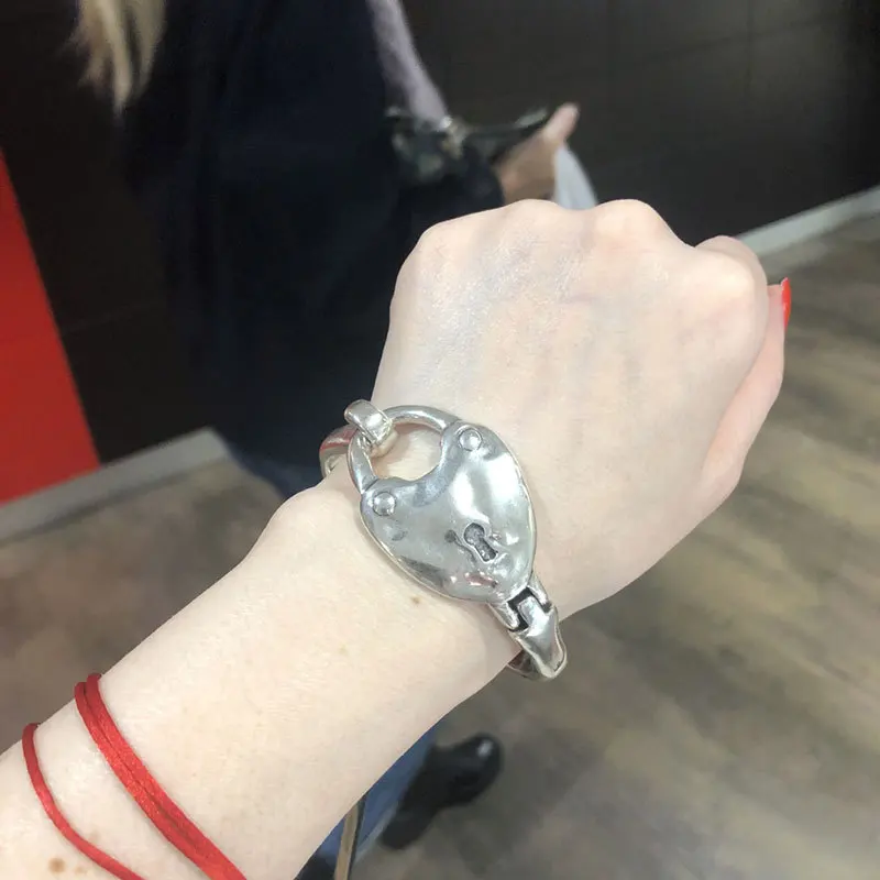 Женский браслет с замком в виде сердца серебряное покрытие 30% пробы | Украшения и