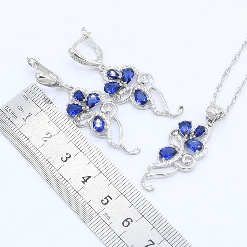 Серебряный Цвет ювелирные изделия роскошный синий камень набор украшений для