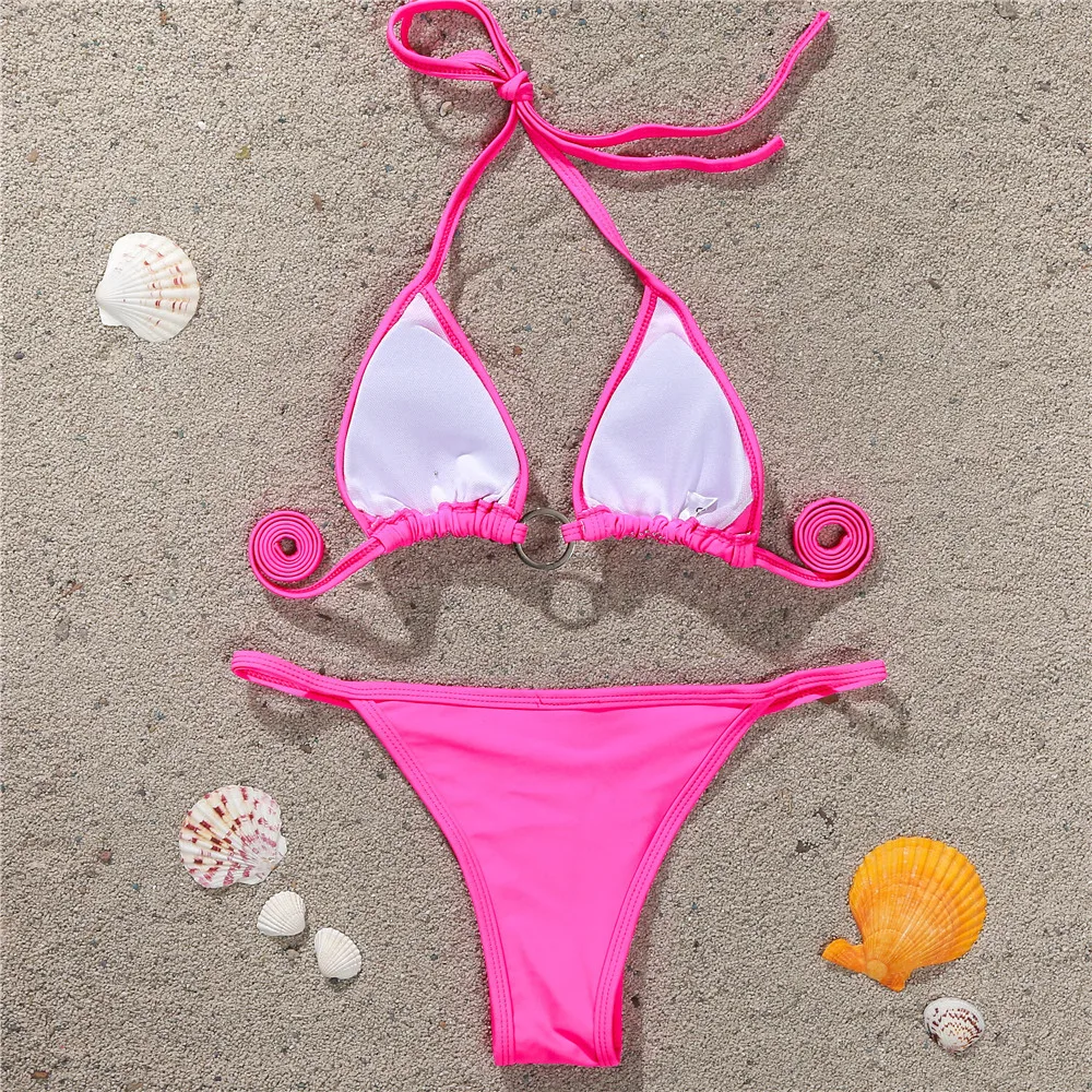 

Fashion Sexy Women Thongs Contrast Panel Diamond Bikini Set Push-Up Swimwear Beachwear Woman Swimsuits