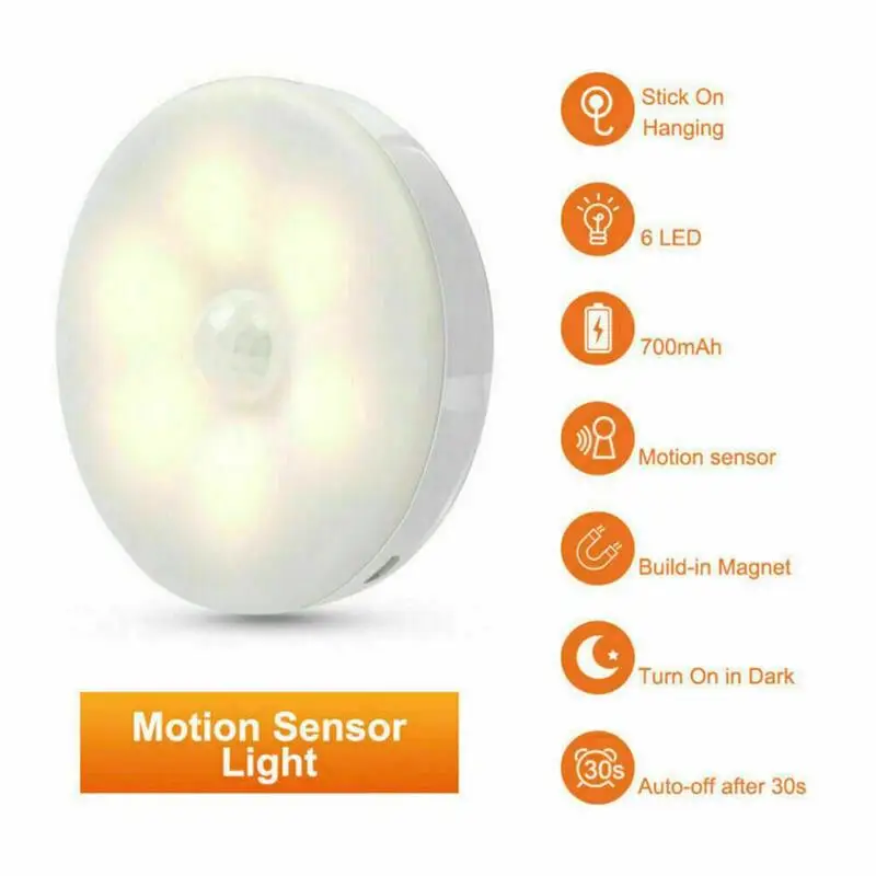 

Creative USB Charging Night Light Intelligent Human Body Round Eye Protection Bedroom Bright Cabinet Light