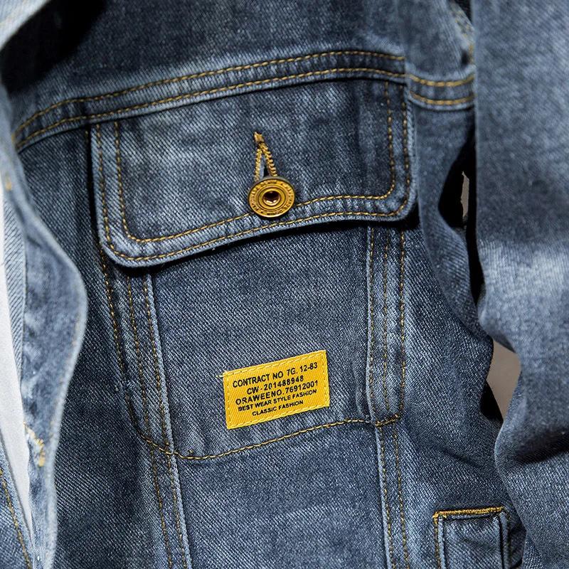 

Spring autumn Hong Kong style denim jacket men's brand men's jacket handsome Denim jacket gown male Korean style trendy clothes