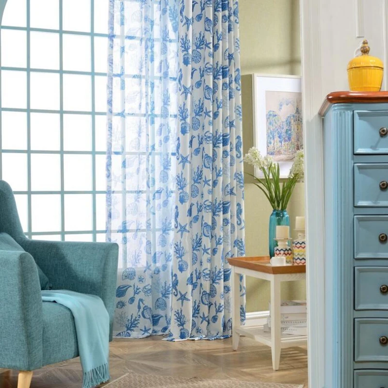 Занавеска для гостиной с рисунком морских животных голубая мультяшная занавеска
