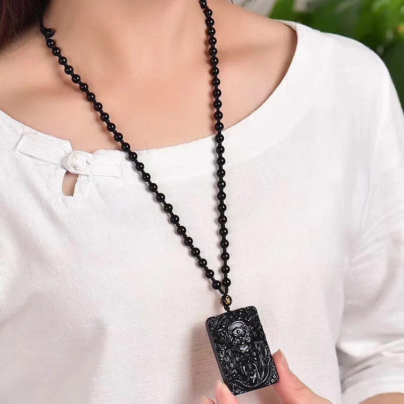 Подвеска Гуань гонг из натурального обсидиана подвеска для мужчин и женщин