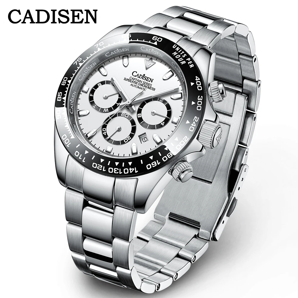 

Мужские часы CADISEN C8181 с суперсветящимся сапфировым стеклом, Керамические механические Автоматические многофункциональные часы с хронограф...