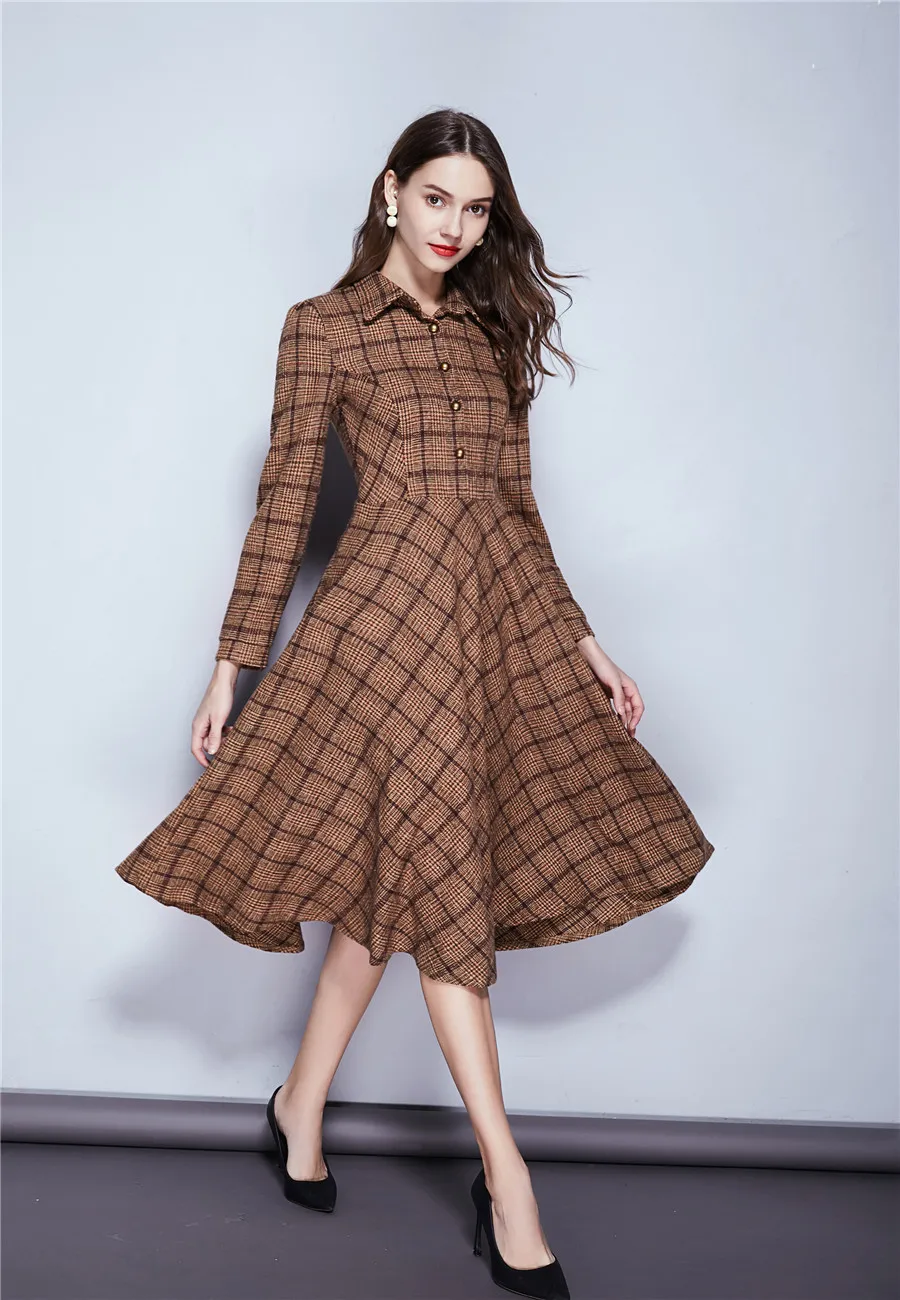 Новое Осеннее и зимнее женское платье с длинным рукавом ретро темперамент тонкое