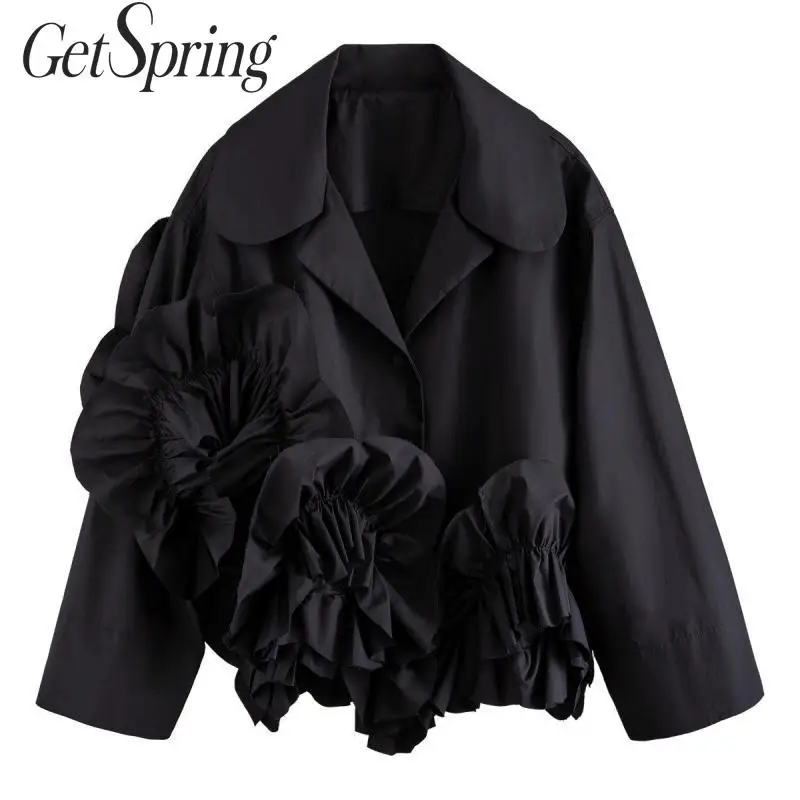 Getвесенняя женская блузка с длинным рукавом рубашка 3D цветком плиссированные