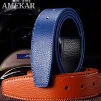 luxury genuine leather men belt pin buckle belt body smooth punching double sided leather belt buckle body without buckle