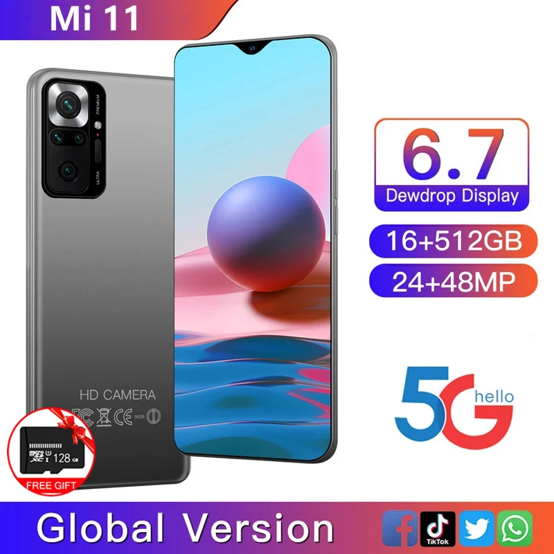 

Global Version Mi 11 6.7 Inch Smartphone 16GB+512GB 6000mAh Battery Android Cellphone 5G Mobile Phone Support Google GPS