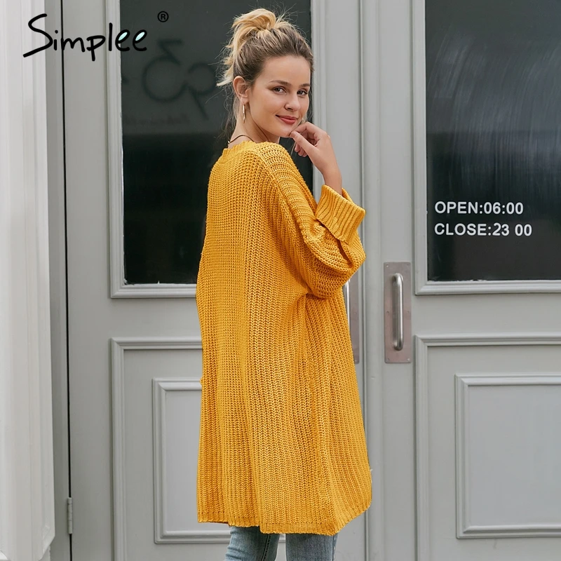 Simplee Свободный стиль укороченные длинные пуловер свитер Карманы с вырезом