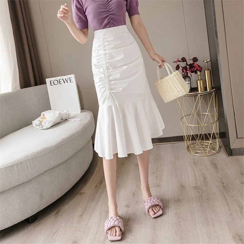 

Женская плиссированная облегающая юбка-годе, черная офисная Асимметричная юбка с высокой талией, до середины икры, весна-осень 2021