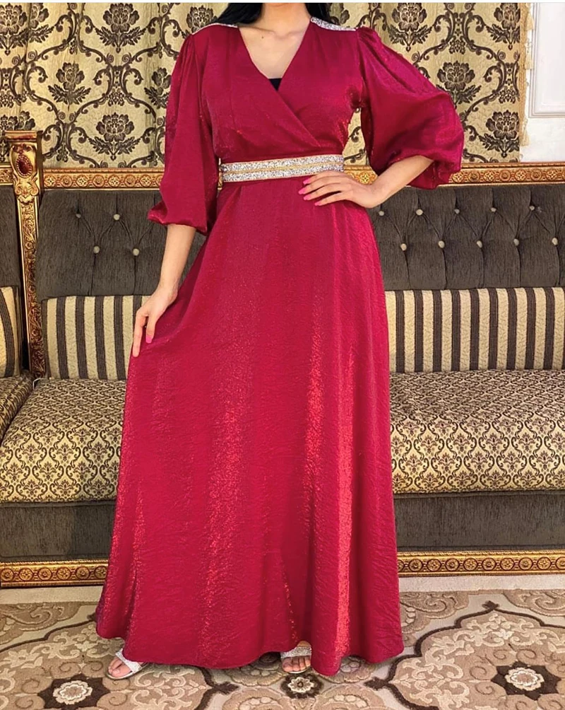 Платье макси с вырезом стразы аппликации пояс мусульманские исламские женщины