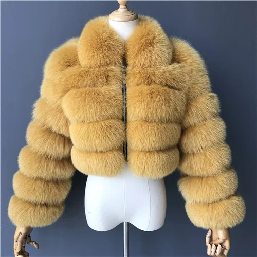 Yellow Женское пальто из натурального Лисьего меха короткая зимняя меховая куртка Верхняя одежда Акция Теплые Длинные рукава натуральный синий лисий мех пальто - Цвет: Yellow