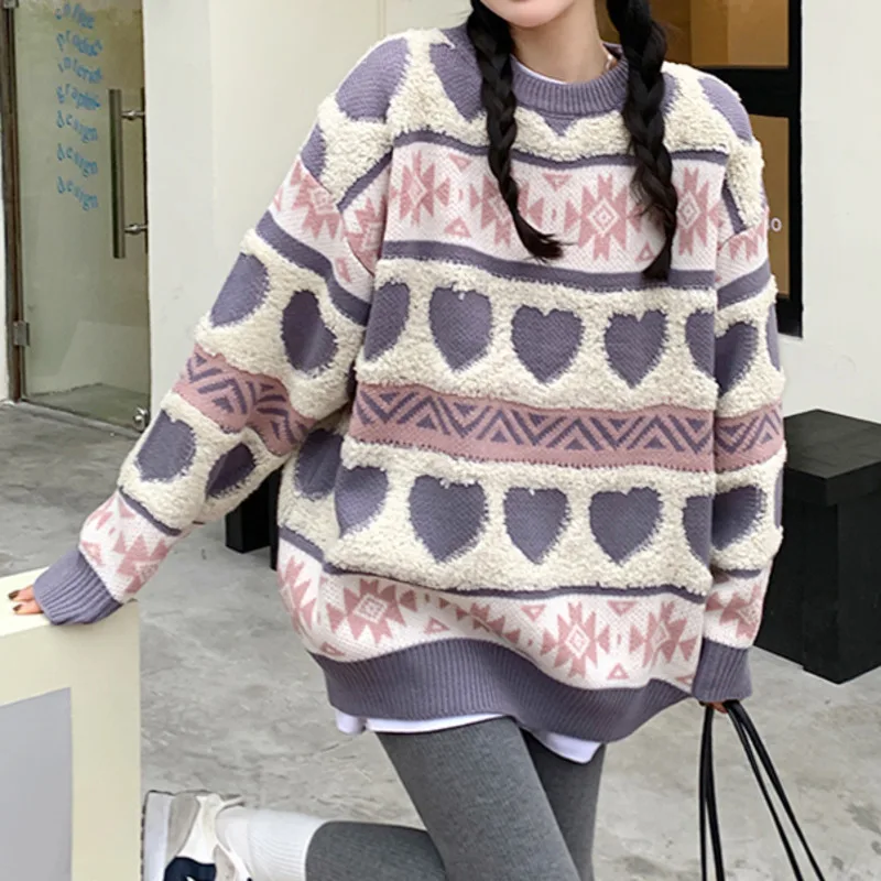 

Женский жаккардовый свитер Love, свободная верхняя одежда на осень и зиму, 2021