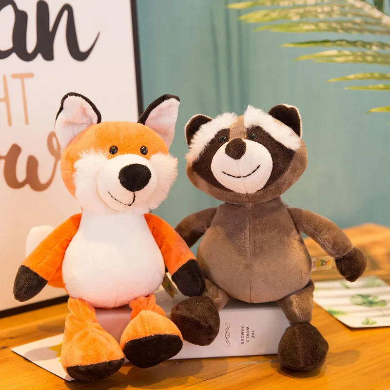 25cm Cute Stuffed Animals Plush Toy Raccoon Elephant Giraffe Fox Lion Tiger Monkey Dog Animal For Children'S Soft Toys | Игрушки и